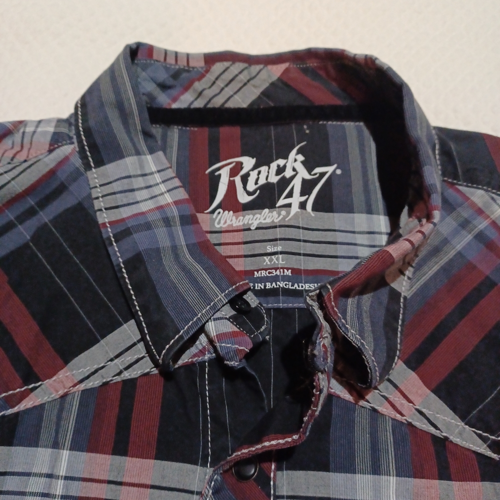 Rock 47 Men's Plaid Button Down Shirt - Red and Blue